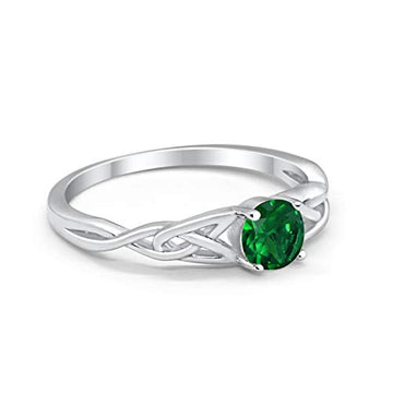 Celtic Trinity Engagement Ring Simulated Green Emerald CZ Solid 925 Sterling Silver